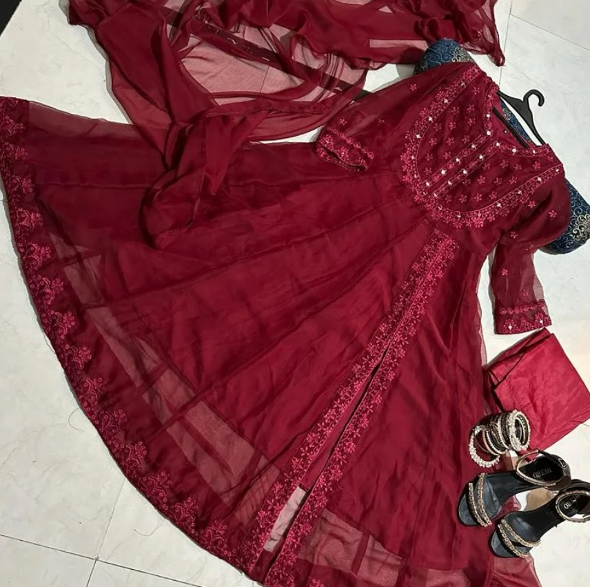 *MIRROR EMBROIDERY CHIFFON MAXI