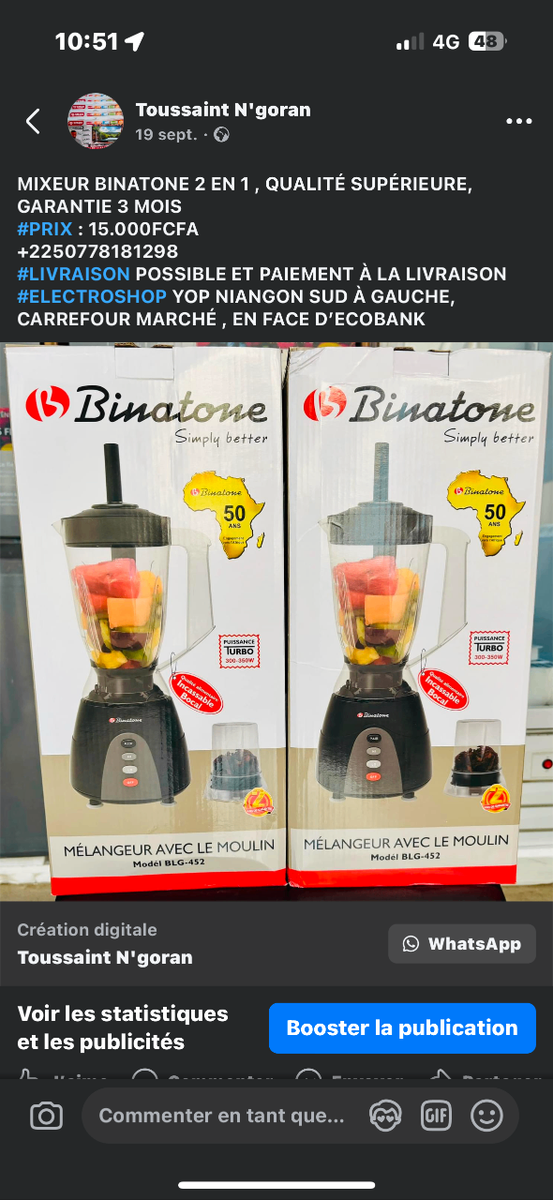 MIXEUR BINATONE 2 EN 1