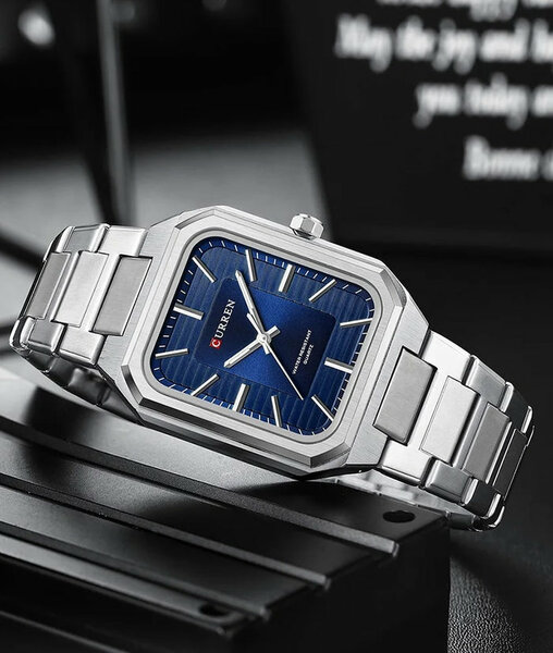 M:8457 curren Blue Dial Silver Stainless Steel Chain Analog