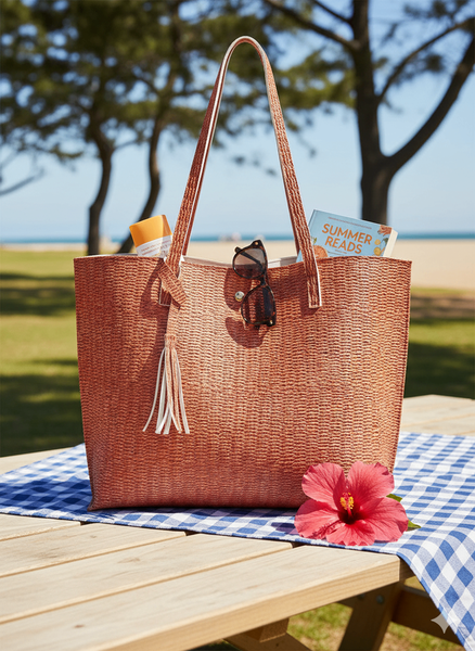 Sac cabas en paille orange