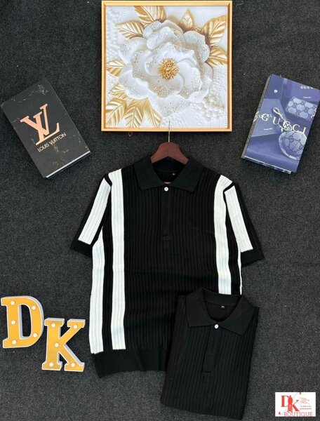 Polo Rayé Noir et Blanc