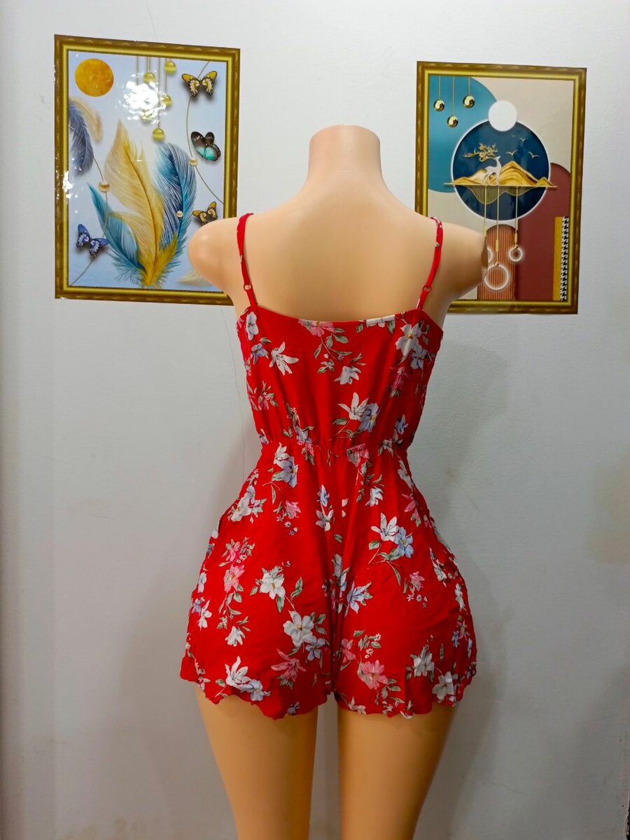 Combishort Fleuri Rouge Femme