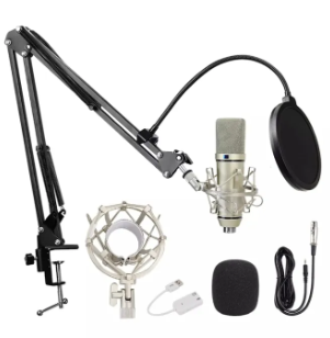 Original Ultra large Diaphragm Condenser Microphone - Studio Recording -  Microphone - Silver Wired Microphone - Usb Sound Card - Arm Stand