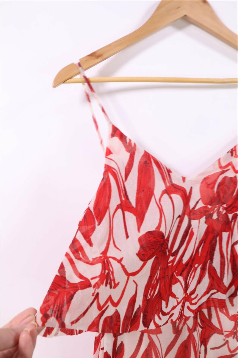 Robe longue florale rouge