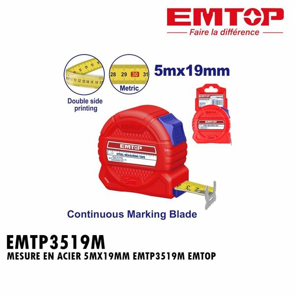 Mètre ruban acier Emtop 8m