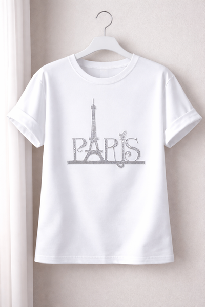 T-shirt blanche "Paris" étincelante