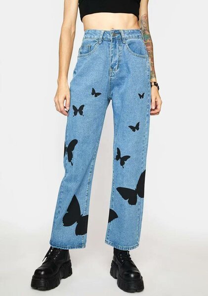 Jeans motifs papillons femme
