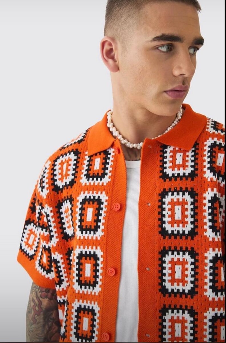 Cardigan rétro orange à motifs