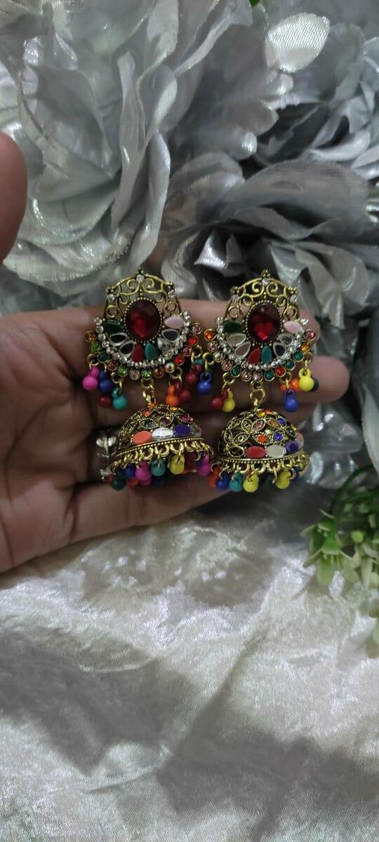 Multicolor kundan jhumki earrings for women & girl