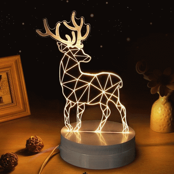 Deer shaped 3 D visualization lamp and decor