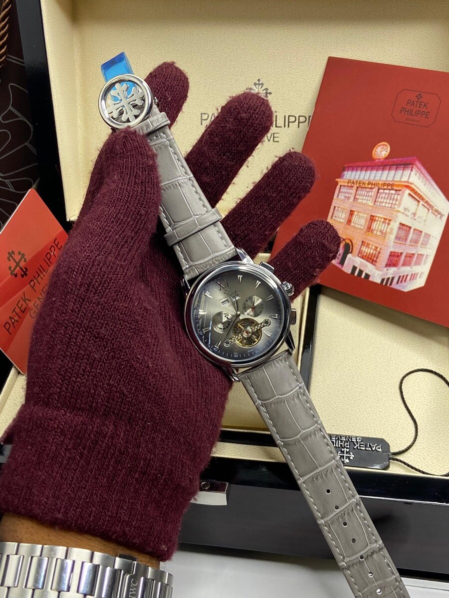 Grey Leather Strap Patek Philippe Mechanical Watch