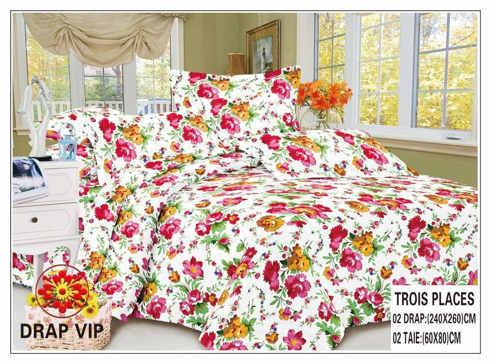 Parure de Lit Fleurie 3 Places