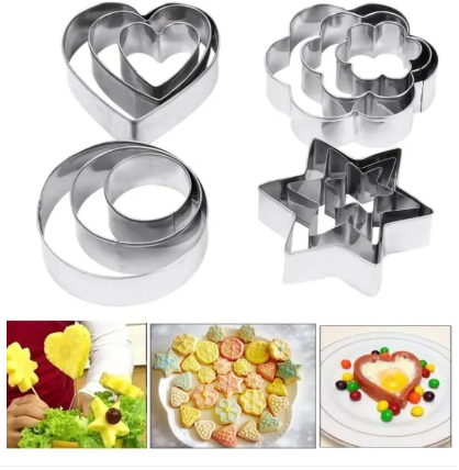 pack of 12 Steel Cutter Four Shape Cutter with 3 different Small Sizes cookies Cutter Biscuits Cutter Cookie Pastry & Fruit Cutters Heart Star circle flower shape moulds Easy to use