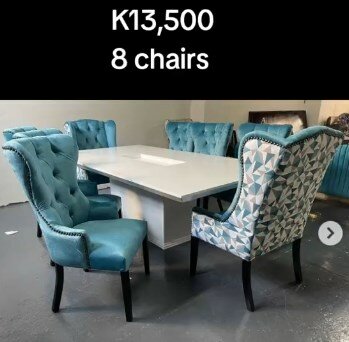 8 green chairs + grey table