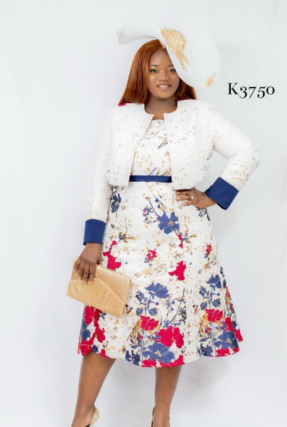 White with Red and Gold Floral 2 Piece