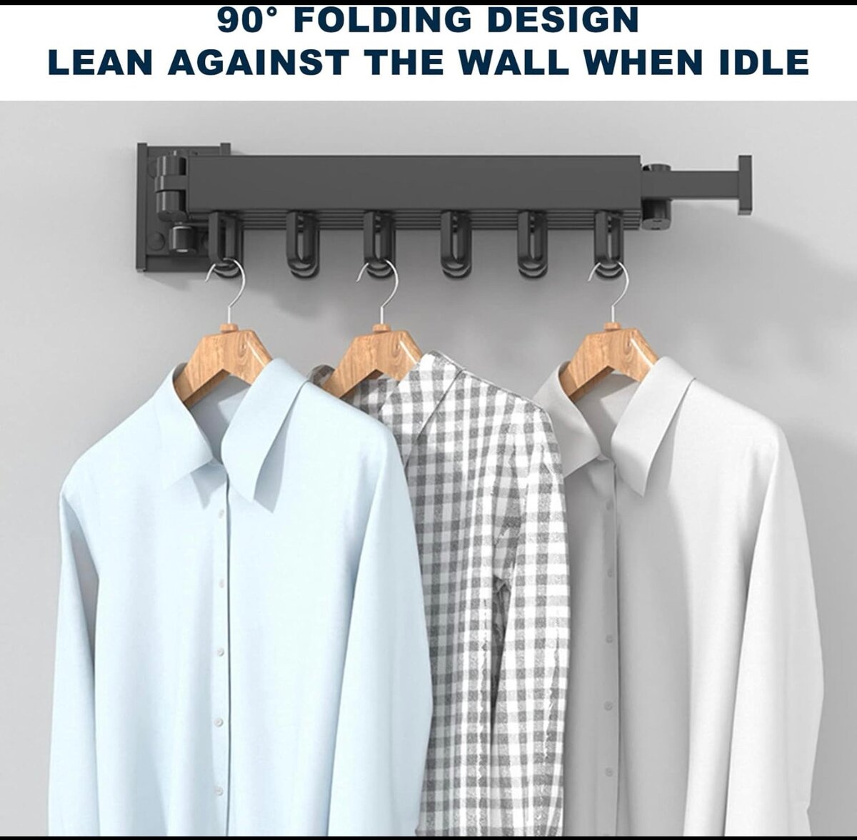 Étendoir à linge mural rétractable avec crochets, solide,