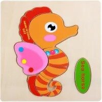 Wooden Sea Horse Puzzle Kids Educational Toys Multicolor