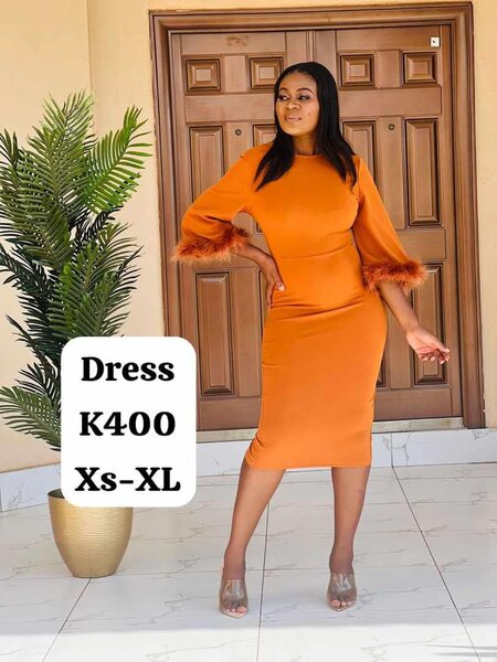 Women's Orange Knee-length Dress Xs-XL