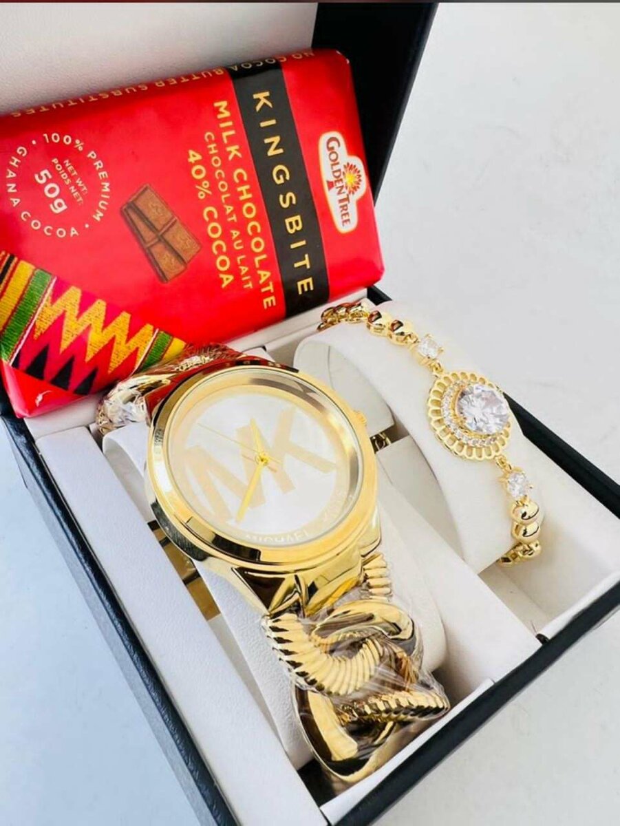 Ladies Wrist MK Golden Watch and Bracelet+ Chocolate