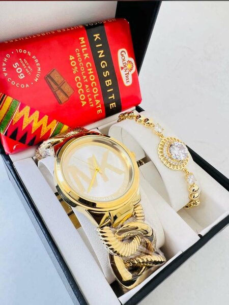Ladies Wrist MK Golden Watch and Bracelet+ Chocolate