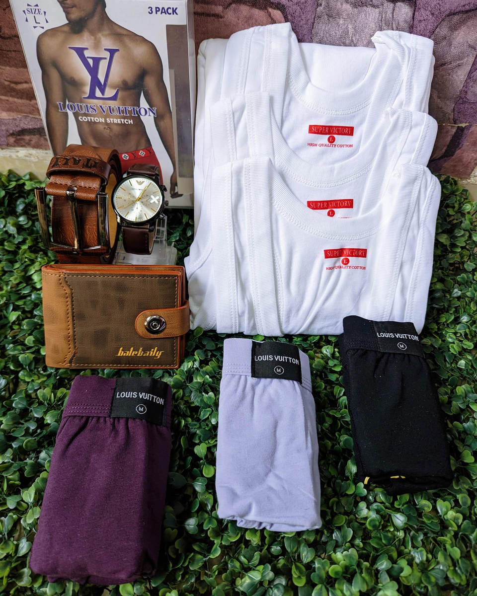 Combo of a watch, wallet, belt 3 boxers and 3 vests