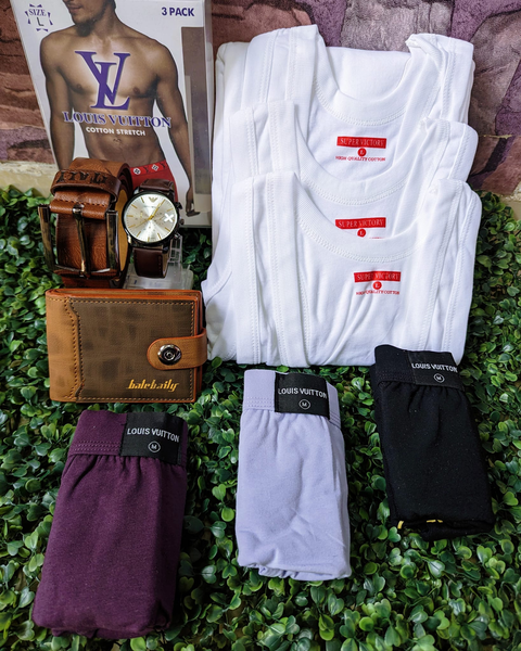 Combo of a watch, wallet, belt 3 boxers and 3 vests