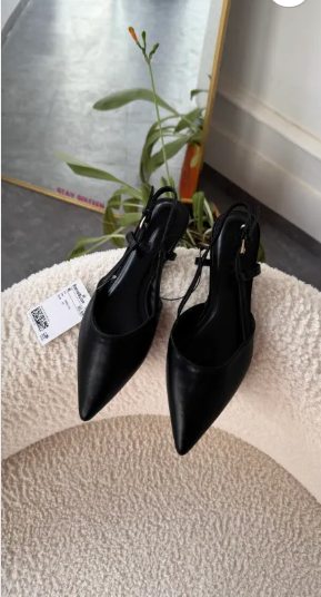 Mia Black Slingback Flat Shoes