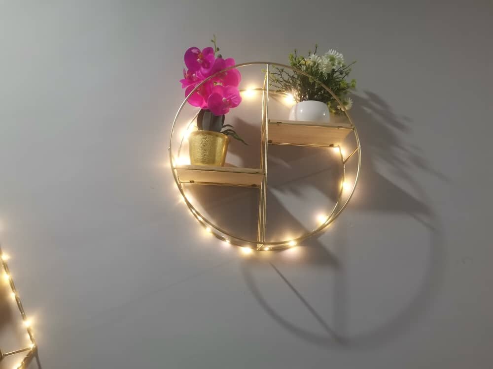 Metallic Round Shelf with light