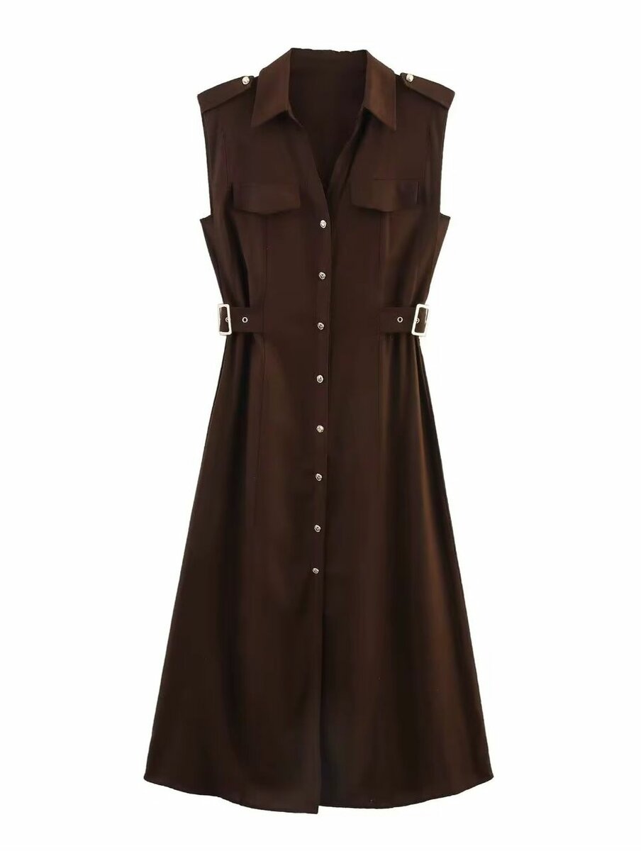 Robe midi sans manches marron