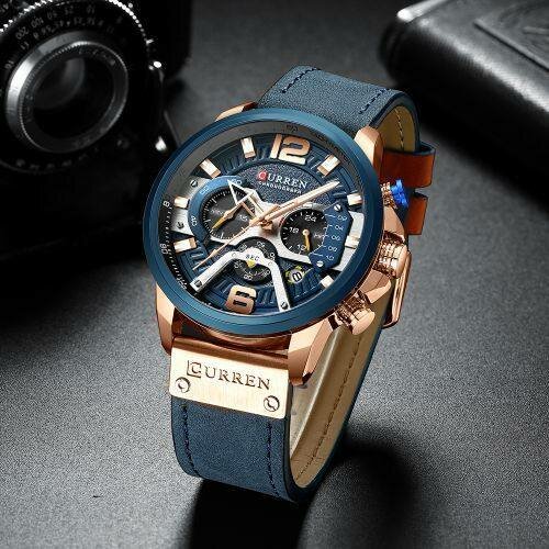Curren 8329 - Montre A Quartz Pour Homme - Bleu / Or