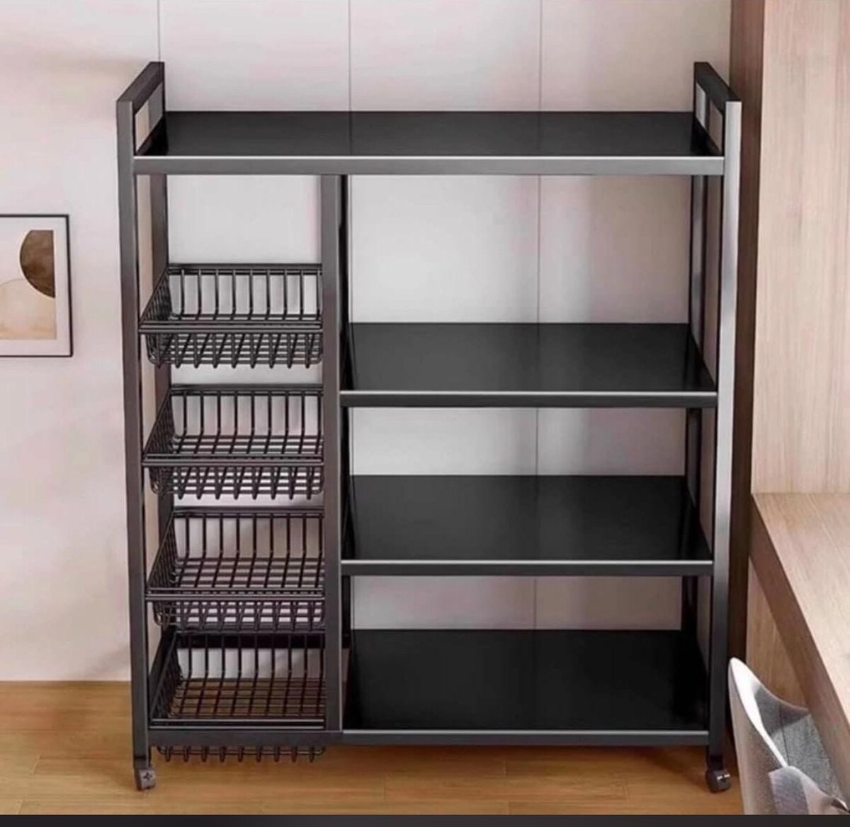 Kitchen/office shelves 4 tires -Black