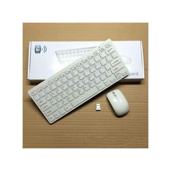 Mini Clavier AZERTY Sans Fil + Souris Optique Sans Fil