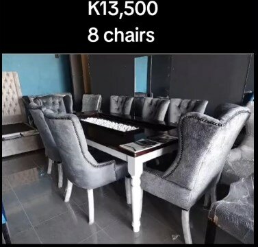 8 grey chairs + table