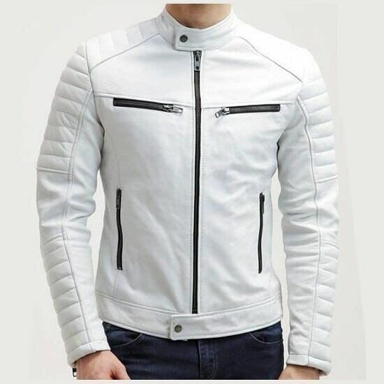 Blouson en cuir blanc homme