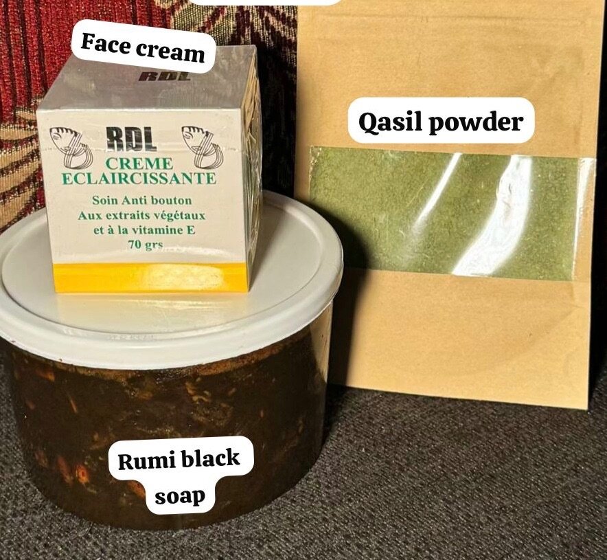 Qasil powder, face soap and face cream