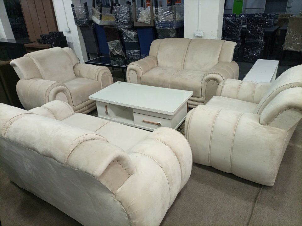 Set of upholstered furniture sofa + armchairs, color white