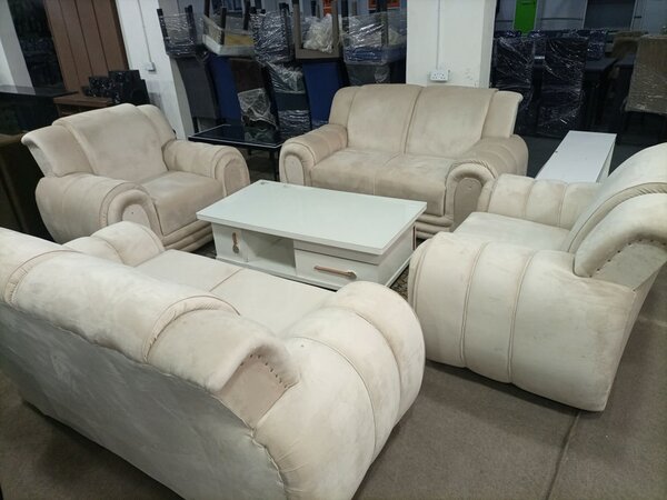 Set of upholstered furniture sofa + armchairs, color white