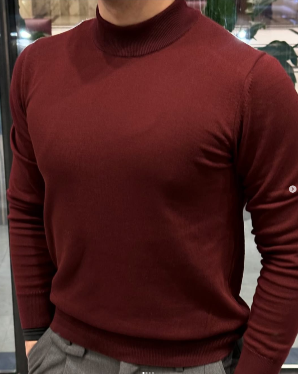 бордовая водолазка с низким воротом 