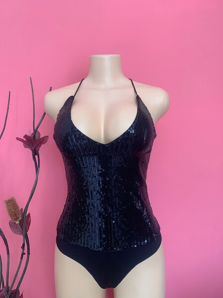 Top à paillettes noir femme