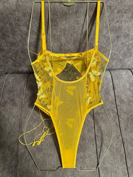 Elegant Yellow Lace Bodysuit