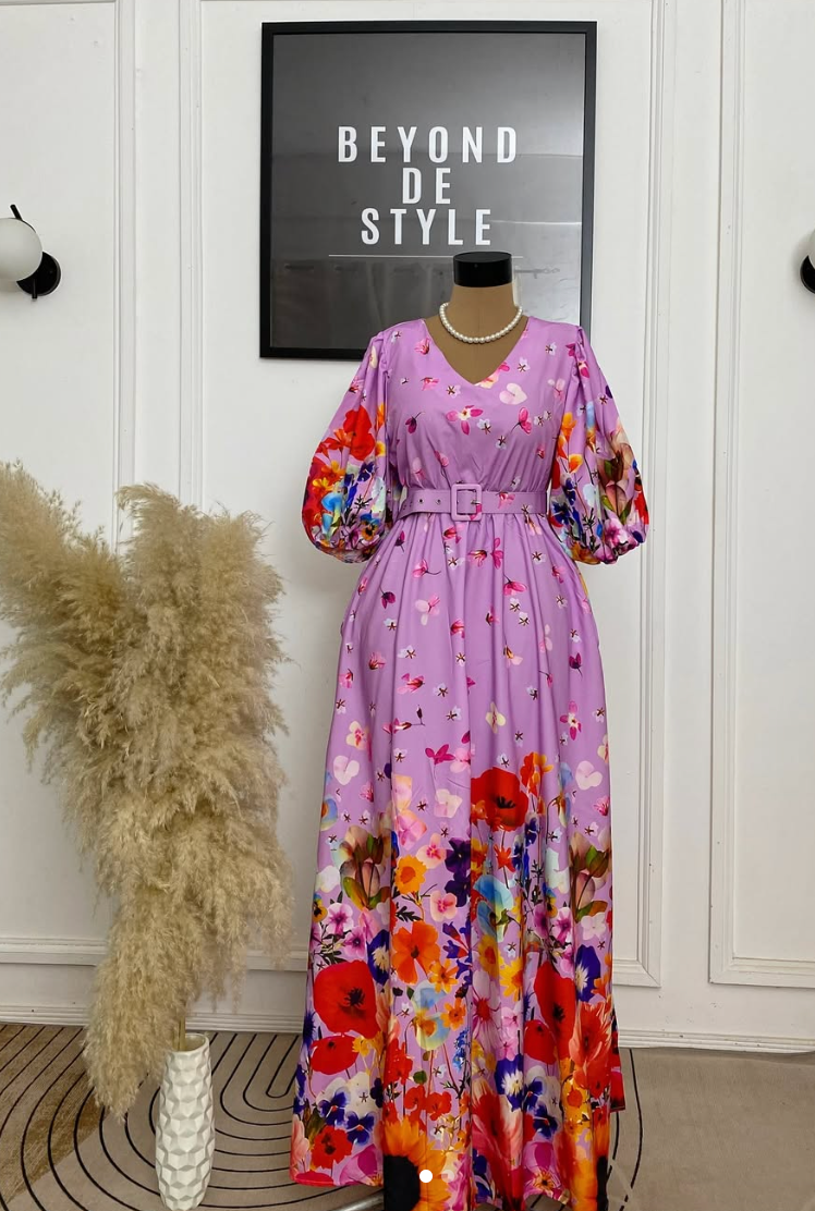 ELEGANT BELTED FLORAL MAXI DRESS