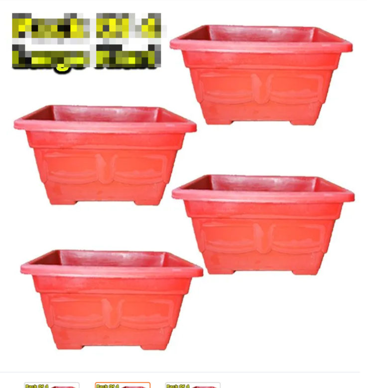 Pack Of 4 Large Kiari For Plants And Flower Growing Size Dia 11 x 8.5 inch, Height 6.25 inch - Red