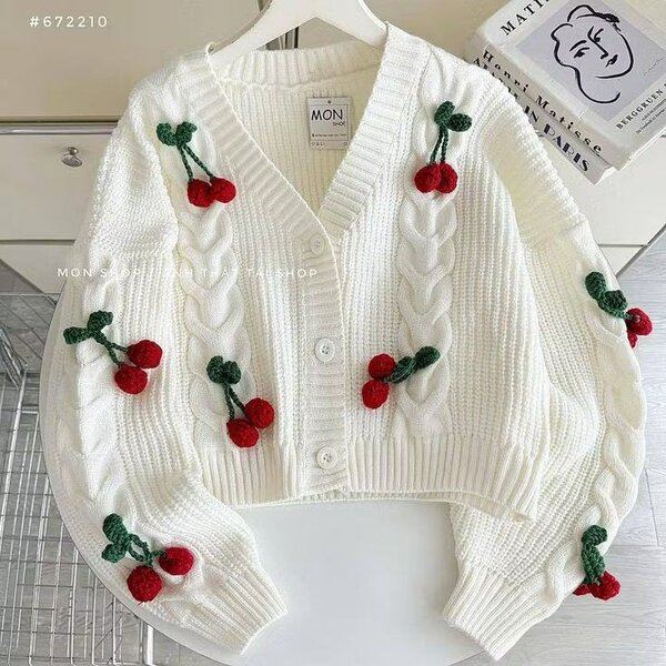 Cardigan en maille cerises