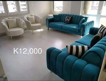 Set of 2 green sofas + 2 beige armchairs