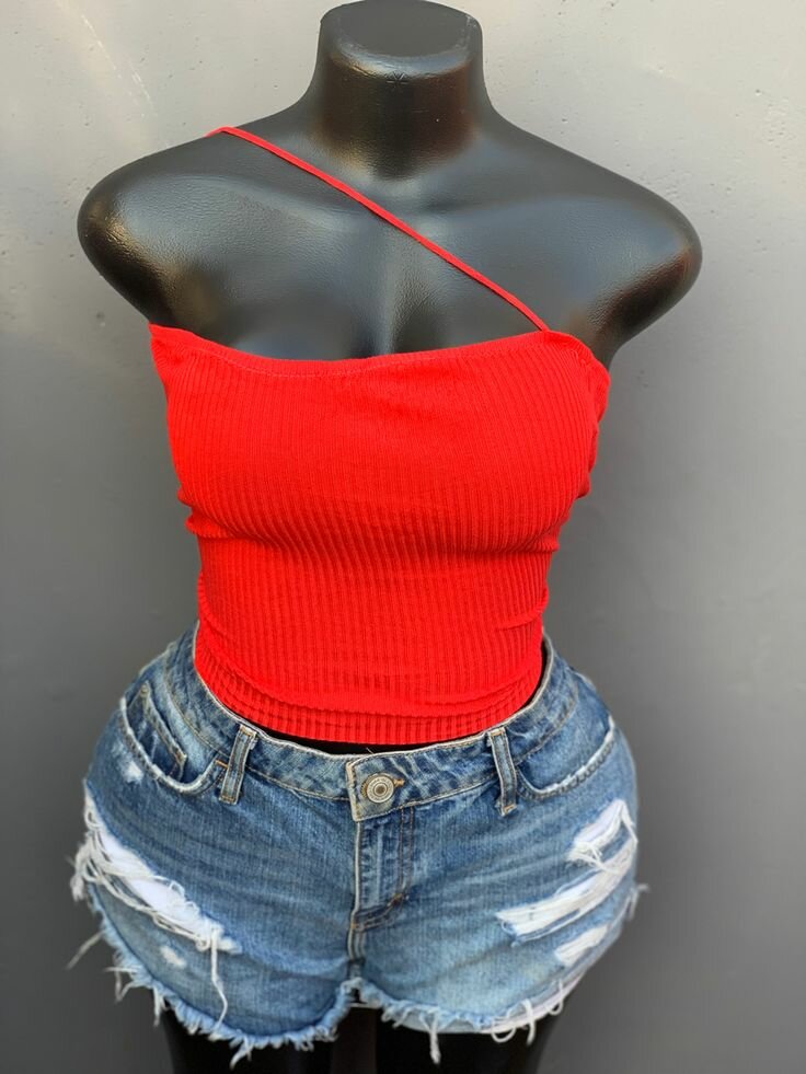 Haut rouge asymétrique femme