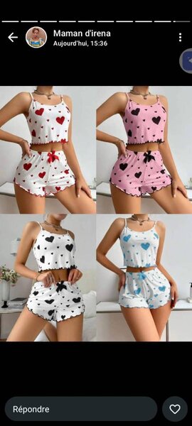 Pyjama court femmes motifs cœurs