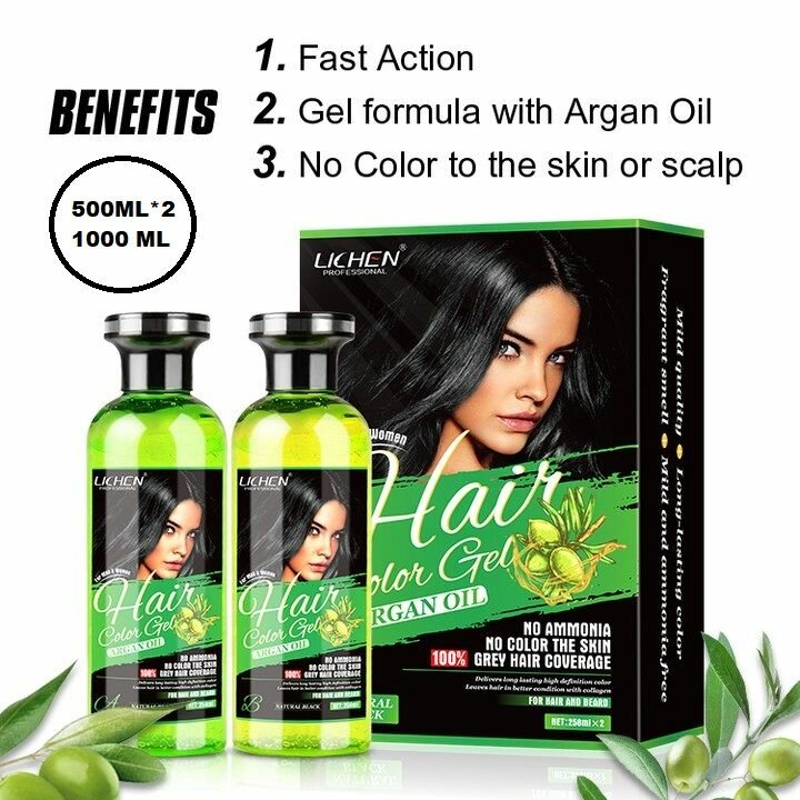 Natural Black lichen Hair Color Gel(Argan Oil) 500Ml*2-1000