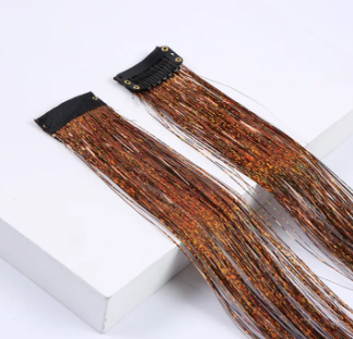 Clip In Hair Tinsel, Fairy Hair Tinsel Kit 48 CM Glitter Colorful Clip On Tinsel Hair Extensions for Girls Hair Accessories Part