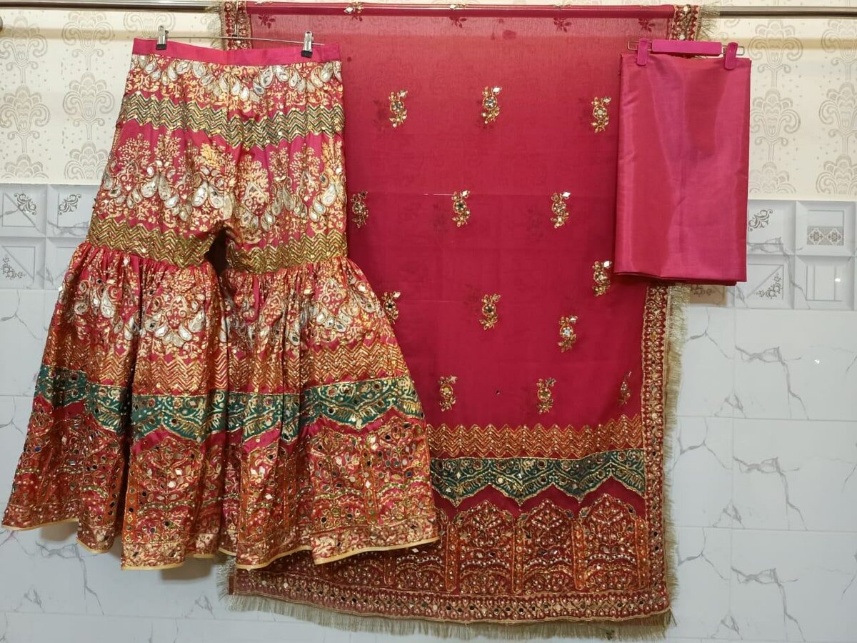 Gharara 3pc set with chiffon dupatta (10 colour option avail