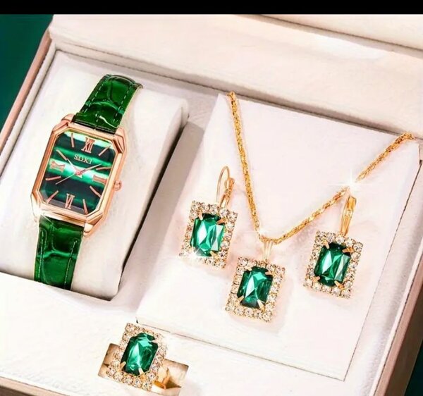 Set bijoux montre émeraude luxe